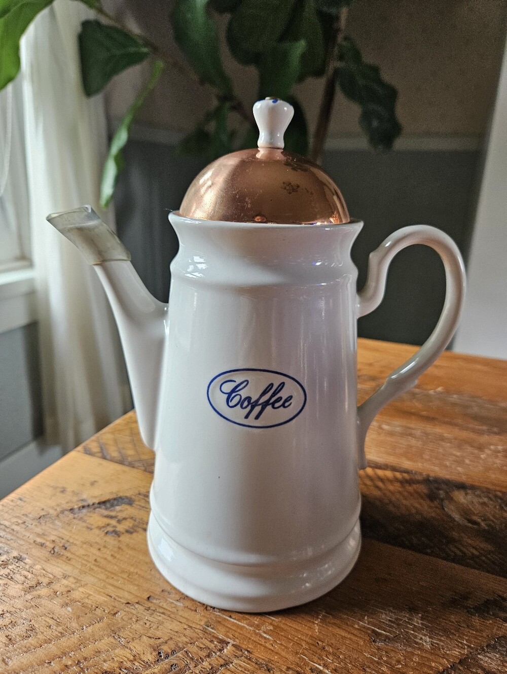 Vintage Ceramic Coffee Carafe, Copper Lid, 1984 Teleflora